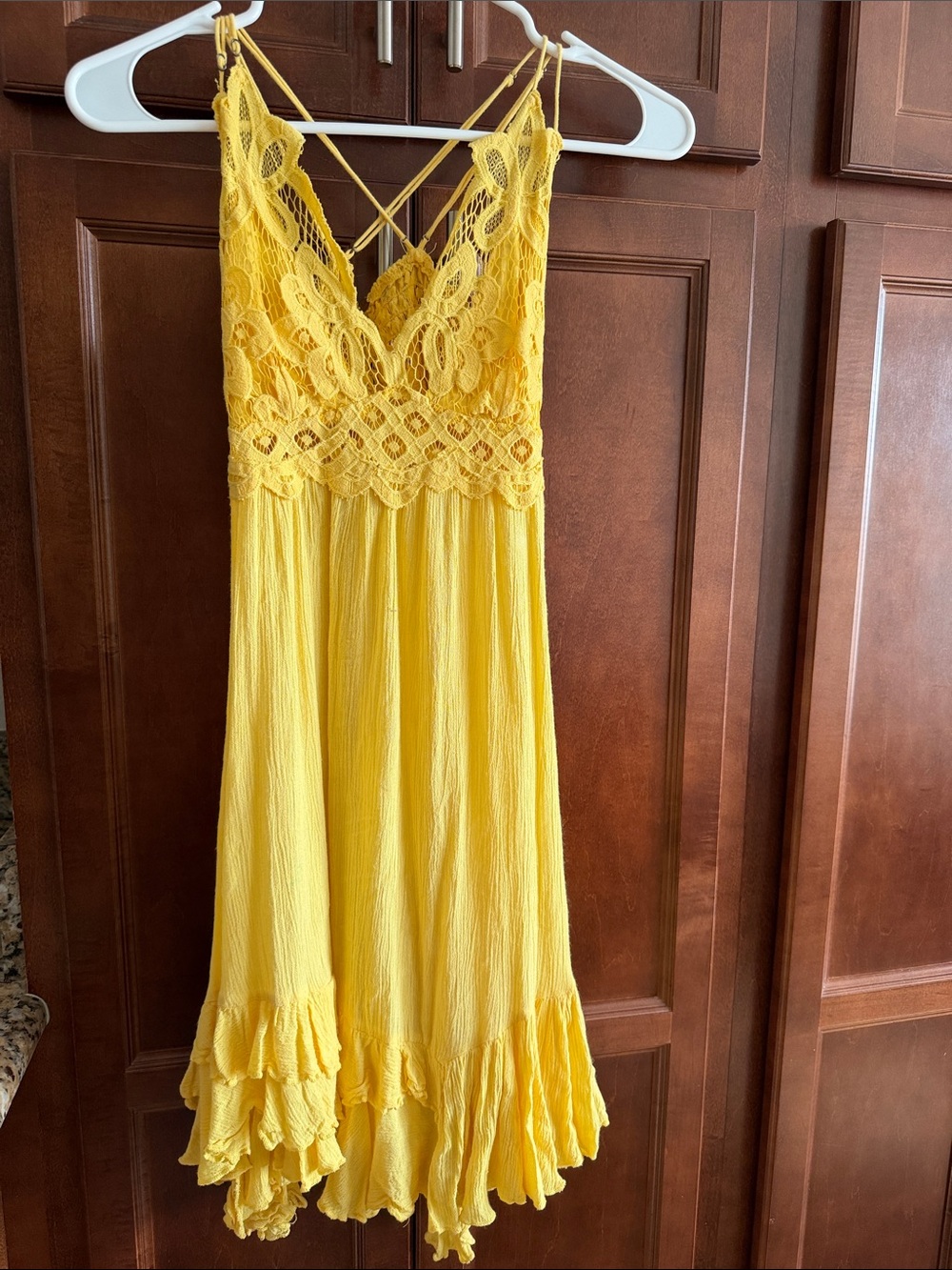 Free People Yellow Lace-Trim Slip Dress